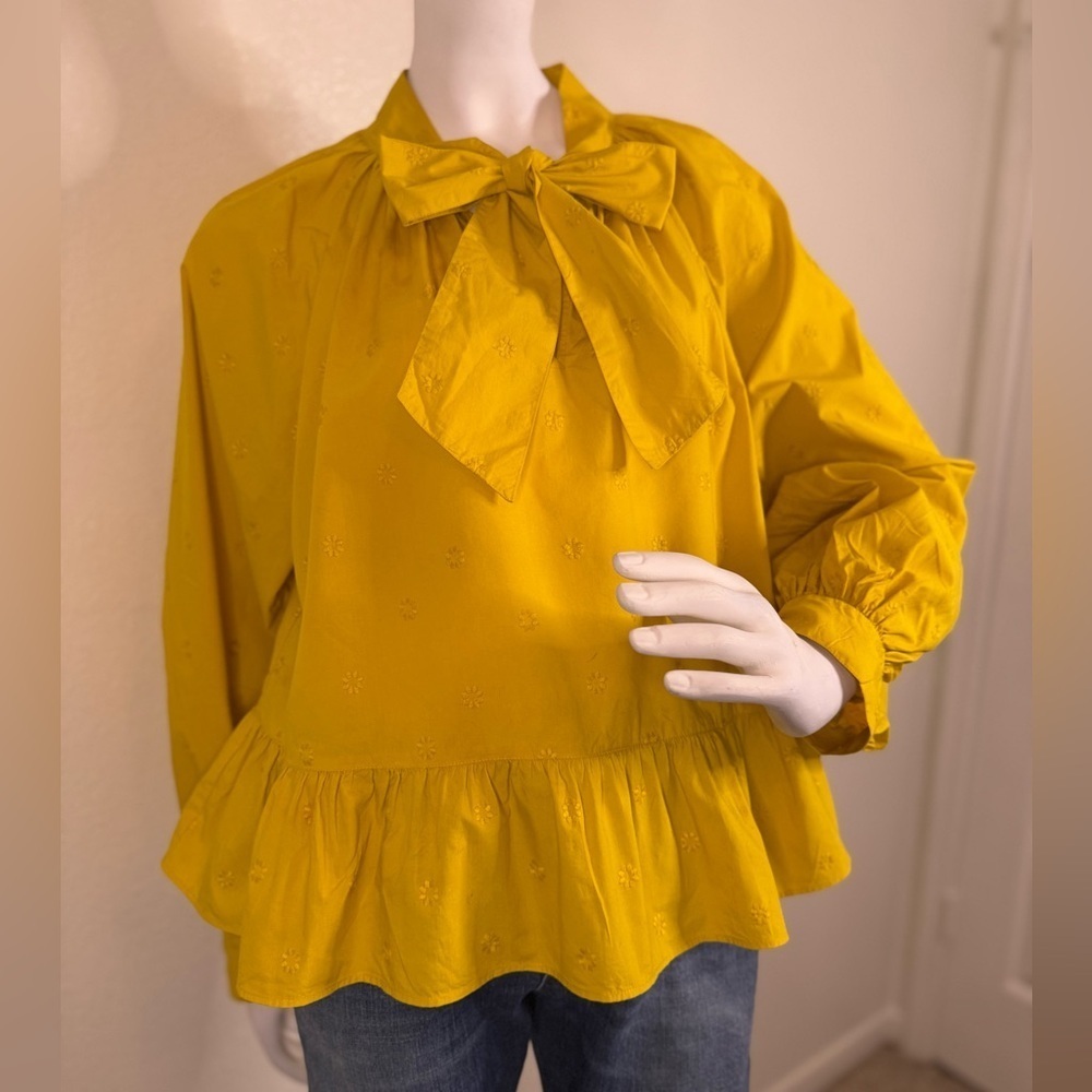 Ulla Johnson Bow Yellow 100% Cotton Ruffle By The Waist Sz 8.